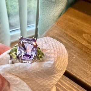 Ross Simons Amethyst and Peridot Ring Size 5, Gemstone Rings size 5, Purple